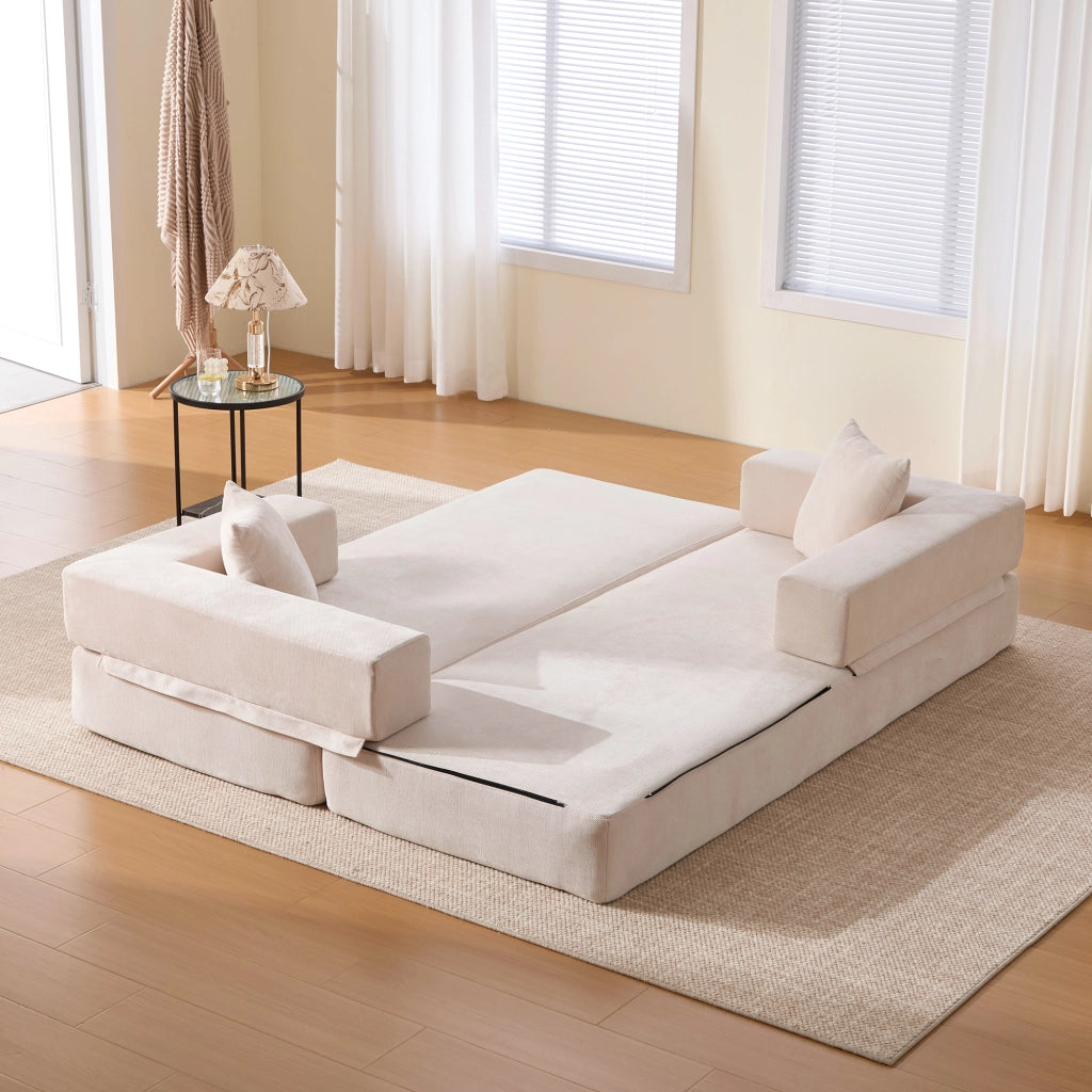 Divano modulare con tasche laterali e base antiscivolo in chenille beige