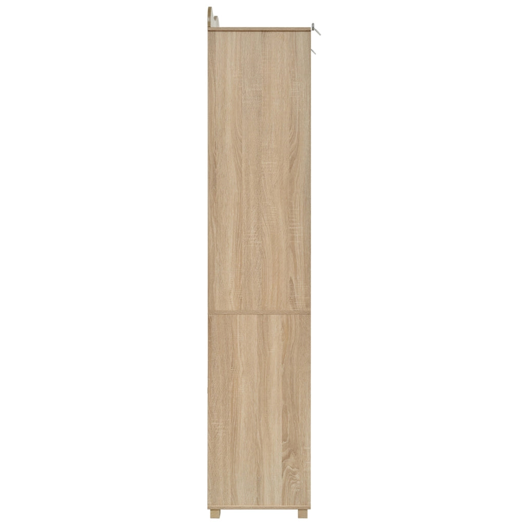 Guardaroba Aperto con Specchio a Figura Intera, Mobile con 2 Ante e Cassetto in MDF Colore Quercia, 115,5x38,5x194,5 cm