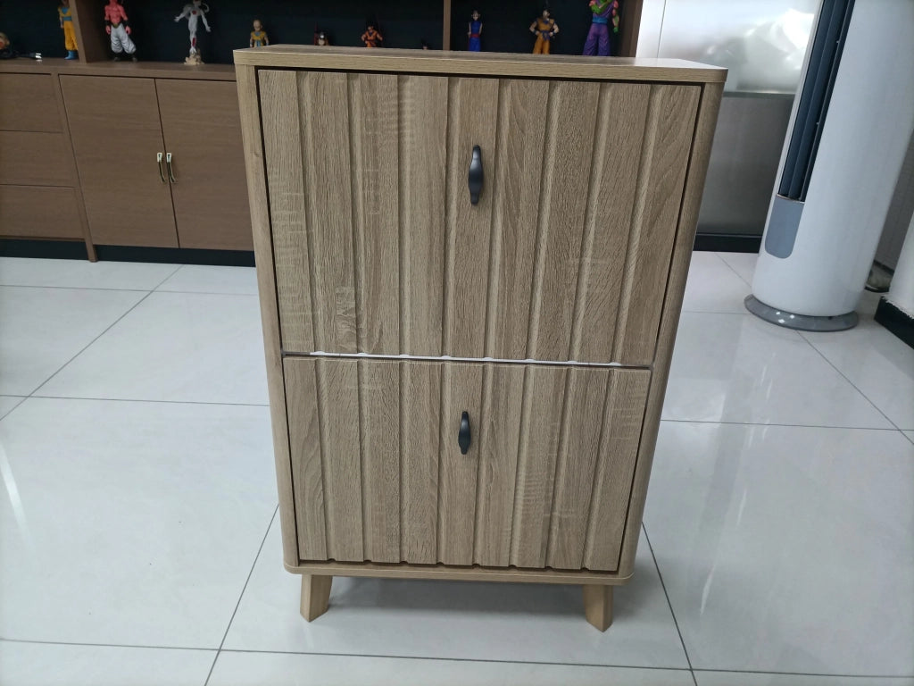 Scarpiera da ingresso in legno di quercia, spessore 60 cm, sistema pieghevole ultrasottile con grande capacità e protezione antipolvere, design moderno-medievale