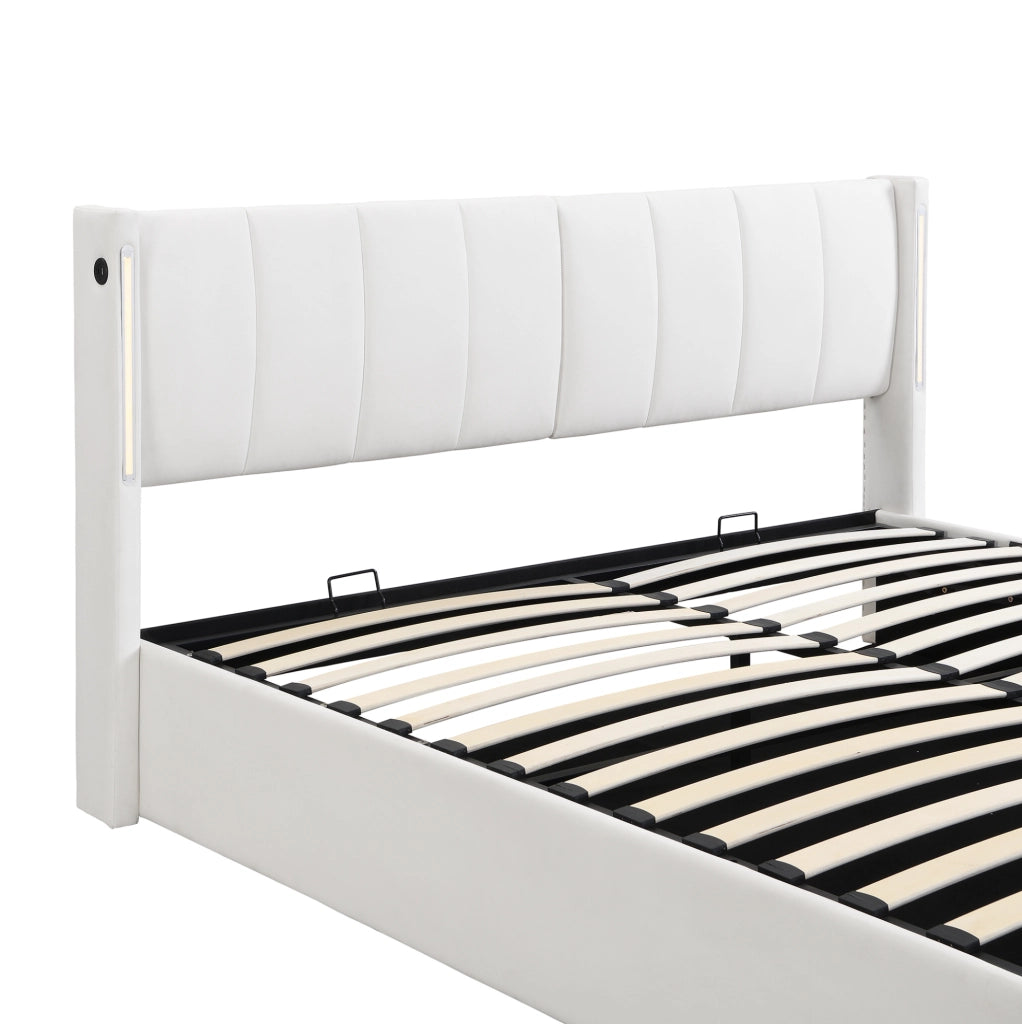 Letto matrimoniale con LED, USB e contenitore
