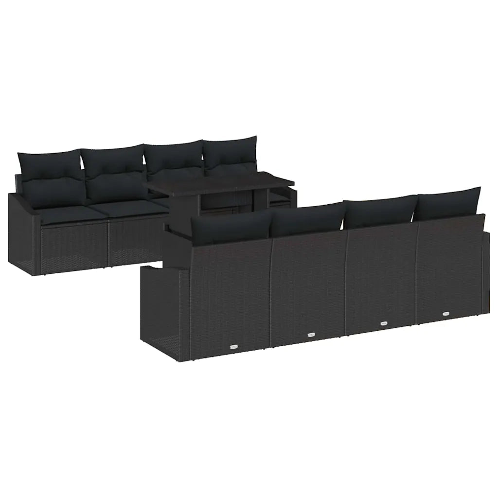 Set Divano da Giardino con cuscino 9 pcs Nero polyrattan