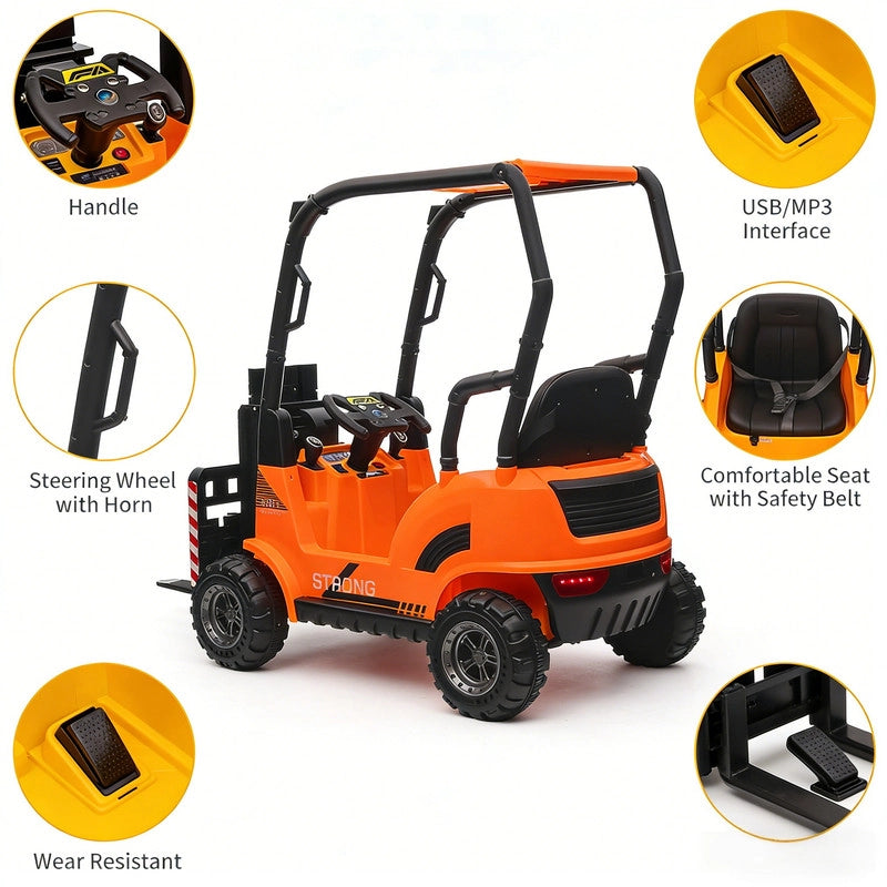 Carrello Elevatore Elettrico per Bambini 12V con Forche Regolabili; Bancale; Tettoia e Telecomando