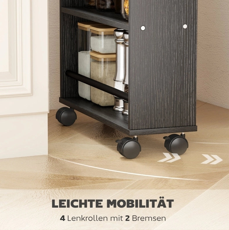 Carrello contenitore multifunzione nero con 4 ripiani, 45x15x91 cm, con ruote