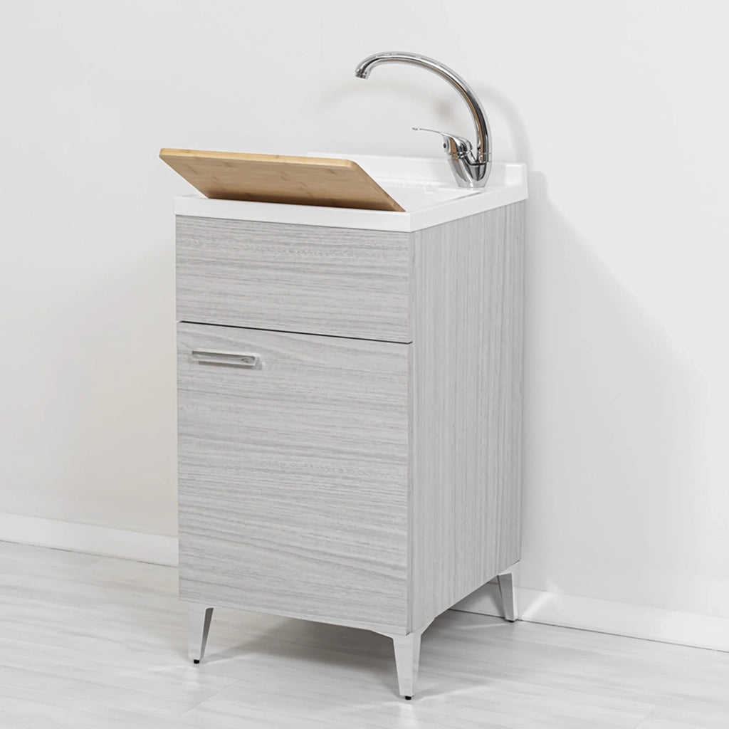 Mobile lavatoio grigio 45x50 cm vasca in resina e asse lavapanni Desya