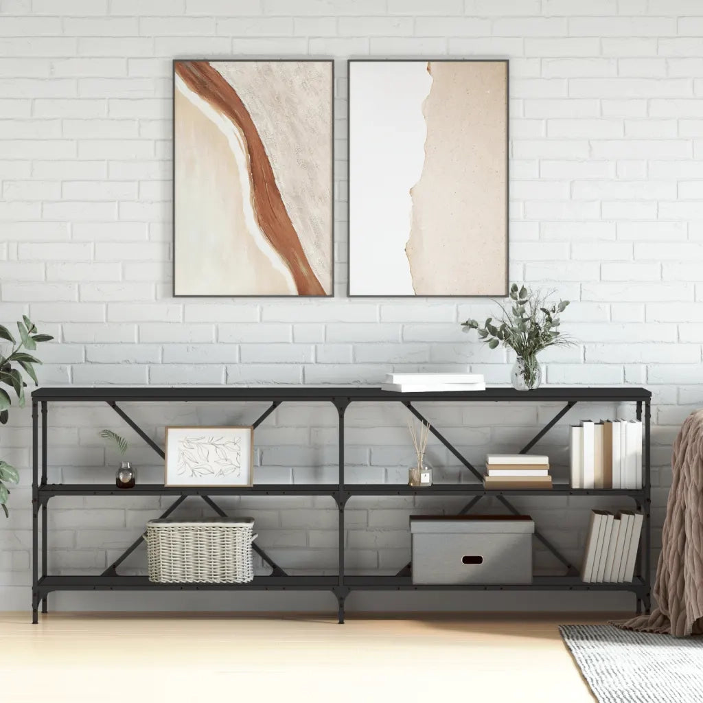 Tavolino Consolle | Tavolo d'Ingresso Nero 200x30x75 cm Legno Multistrato e Ferro