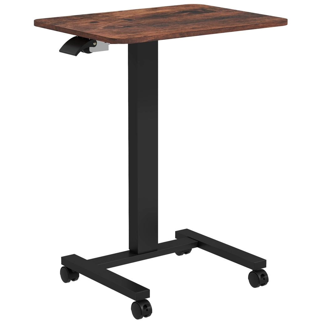 Scrivania per Laptop Regolabile in Altezza con Ruote e Freno, 65x48 cm, Altezza 68-108 cm, Rustico Marrone