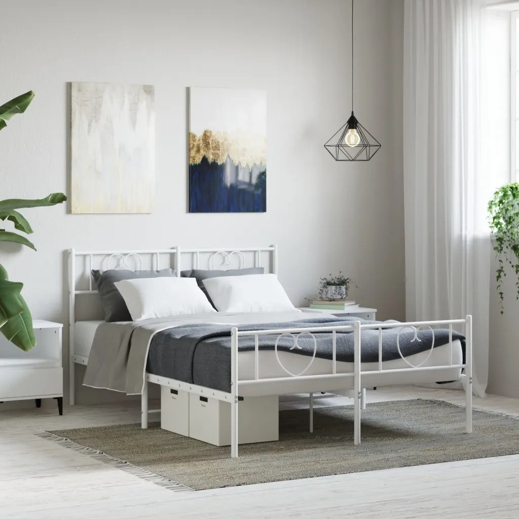 Letto matrimoniale | Letto per adulti | Giroletto con Testiera e Pediera Metallo Bianco 140x200 cm