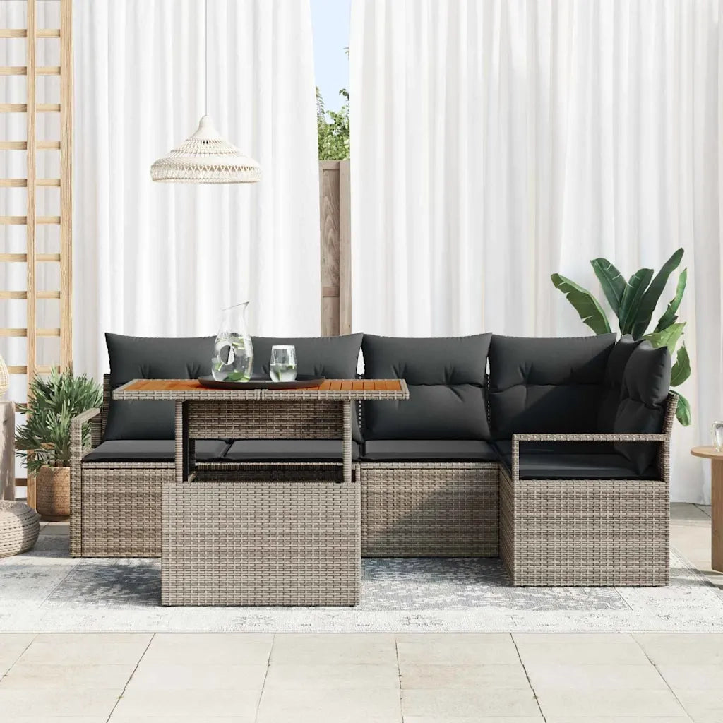 Set Divano da Giardino 6 pcs Grigio Poly Rattan