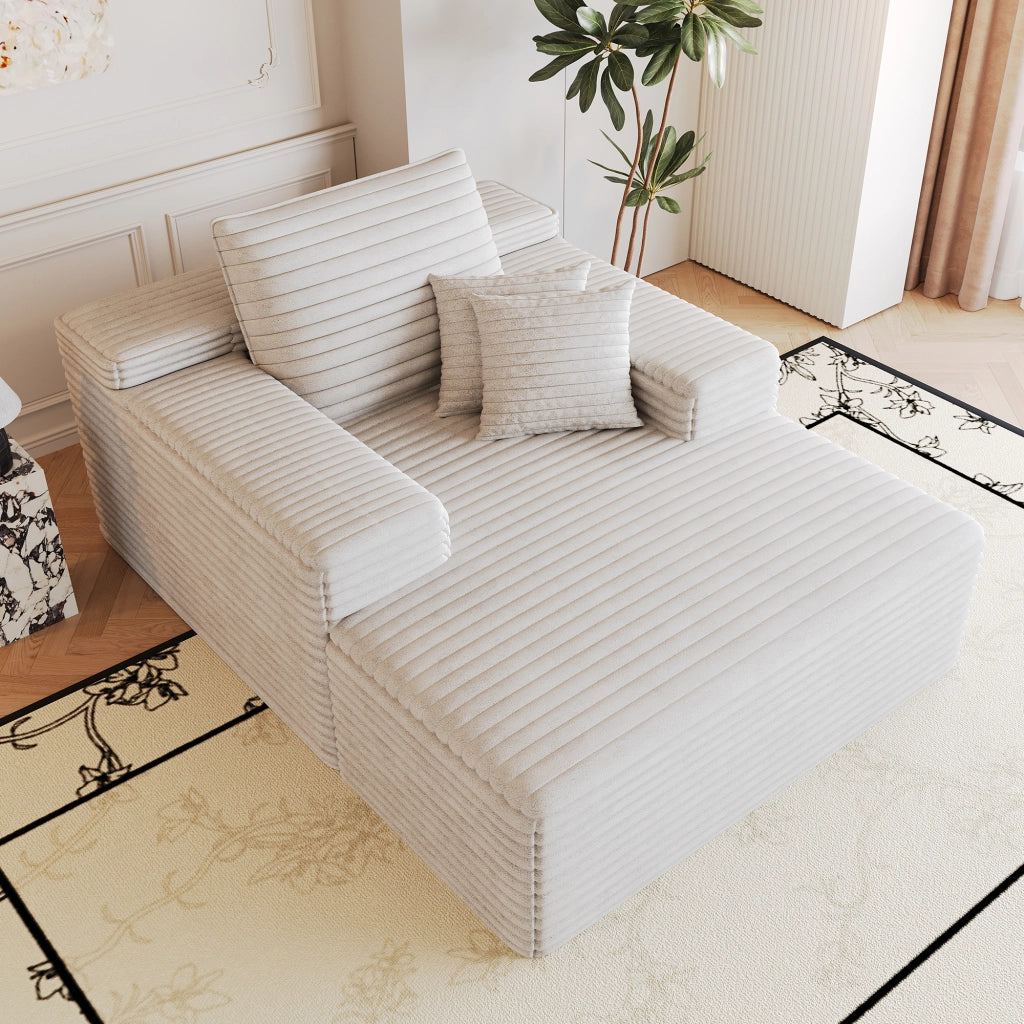 Divano in velluto a coste bianco chaise longue con seduta profonda 115x159x60 cm 1 posto