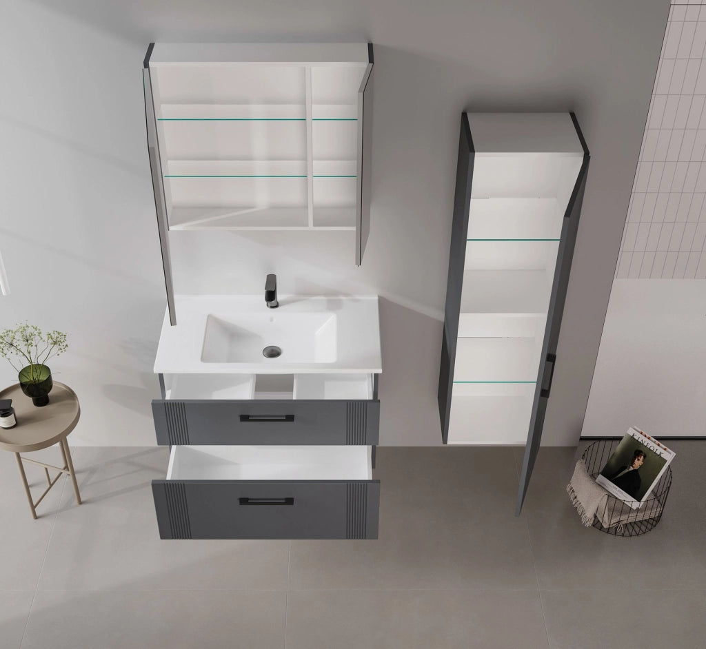 Mobile da bagno con specchio "Bari 80" - 75 x 16 x 66 cm - Antracite opaco