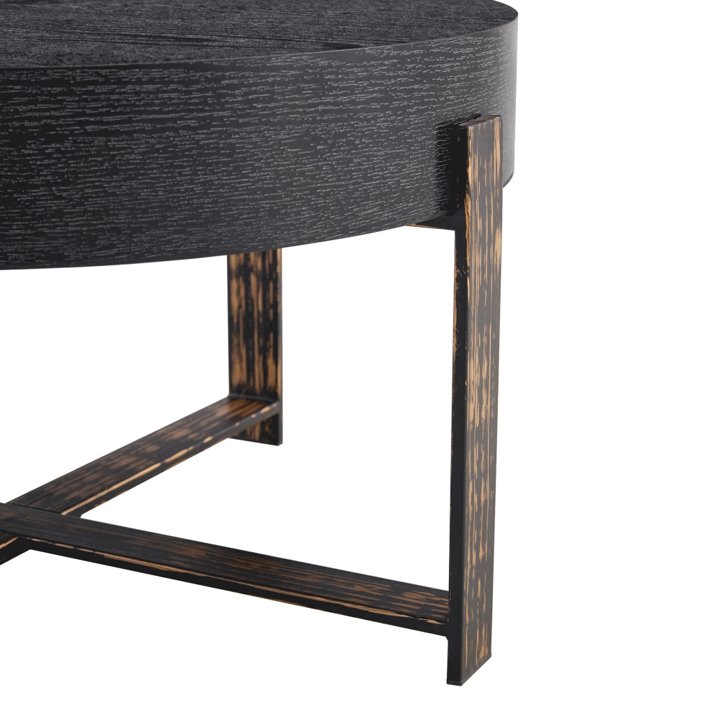 Tavolino laterale rotondo ? 68 cm in MDF e metallo nero con base a croce