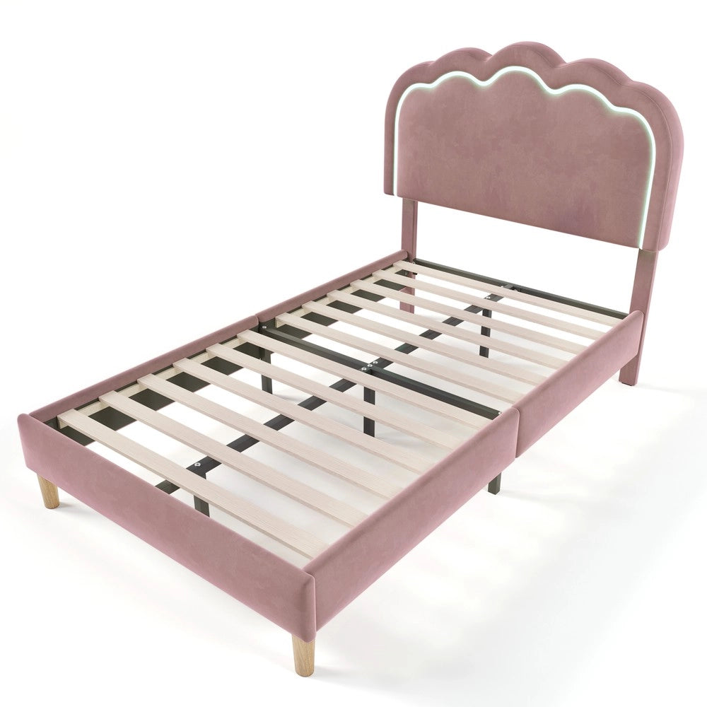 Letto Singolo Imbottito con Testiera Regolabile e Doghe ¨C MINIMAL ¨C Rosa Velluto 90x190cm