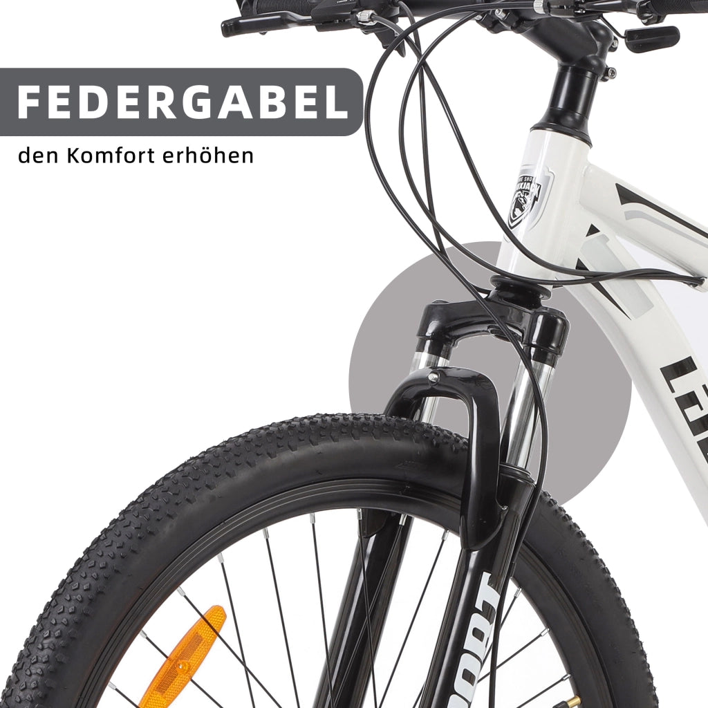 Mountain bike con cambio a catena a 21 velocità forcella ammortizzata manubrio antiscivolo in ferro bianco per adulti