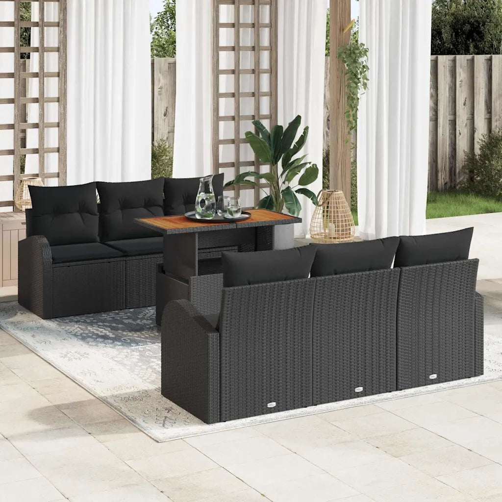 Set Divano da Giardino con archiviazione 7 pcs Nero Poly Rattan