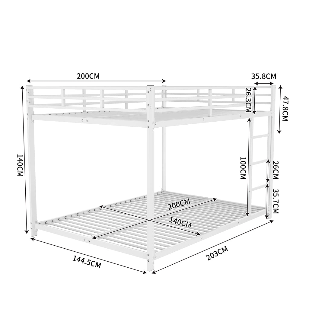 Letto a castello in metallo per bambini 140 x 200 cm, forma classica - Bianco
