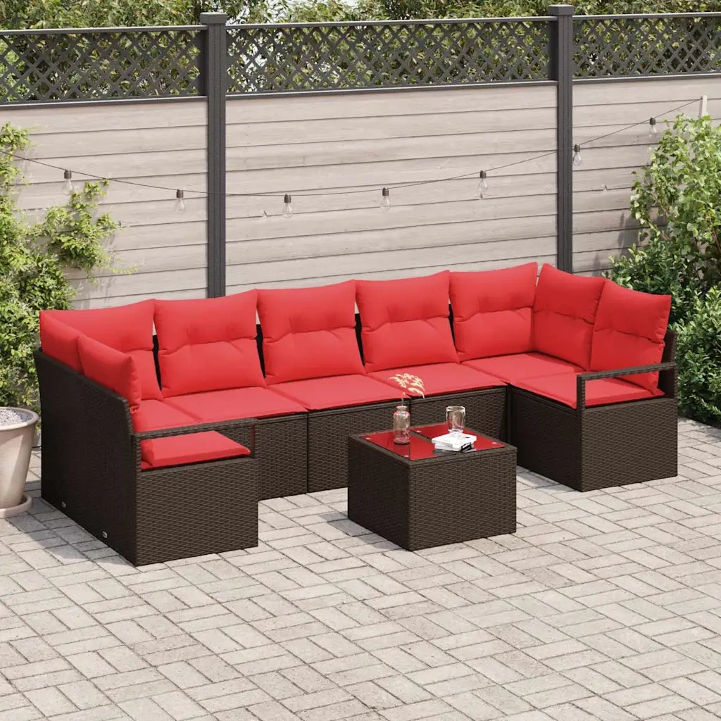 Set Divano da Giardino 8 pcs Beige e Rosso polyrattan 3354973