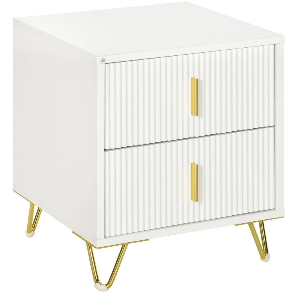 Comodino con 2 cassetti ¨C Xylo ¨C Bianco con gambe in metallo 40x40x47 cm