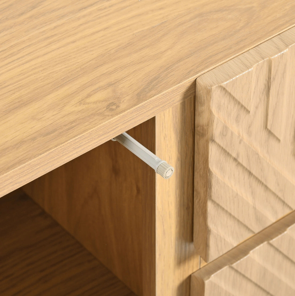 Credenza con 2 ante e 3 cassetti, gambe in metallo, mobile TV, buffet con design a linee, dimensioni H75 x L140 x P40 cm, colore naturale