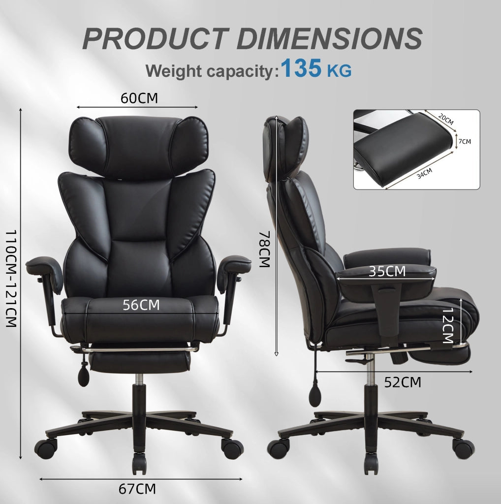 Sedia da ufficio reclinabile ergonomica nera con supporto lombare