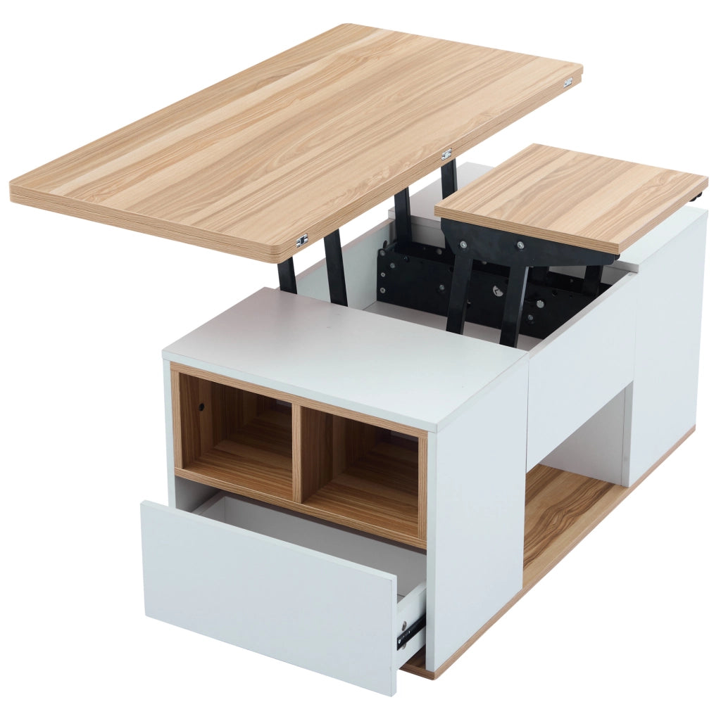 Tavolino da salotto regolabile in altezza 100x51 cm con 2 cassetti bianco e marrone HOMVRA