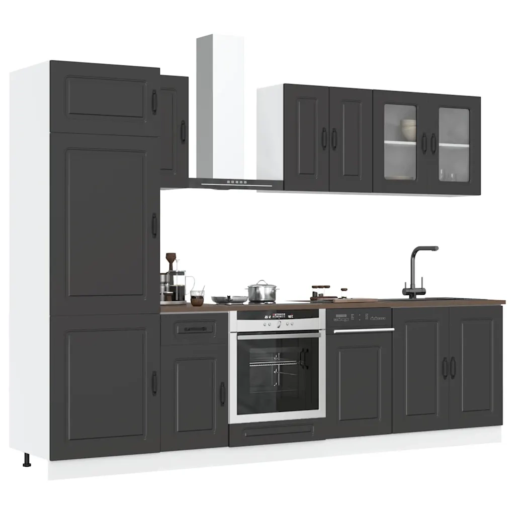 Set Mobili da Cucina 8 pz Kalmar Neri Legno Multistrato 3314792