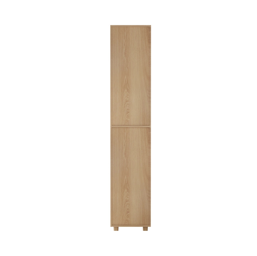 Mobile da Bagno Stile Mid-Century, Armadietto Alto in MDF con Ante e Ripiani Aperti, Legno di Pino, 32x30x169 cm, Finitura Quercia