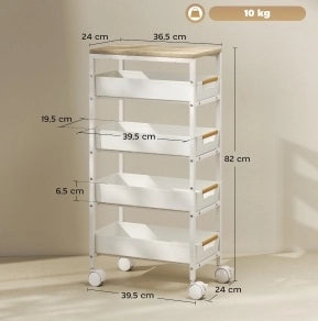 Carrello da cucina salvaspazio a cinque livelli con cassetti e ruote