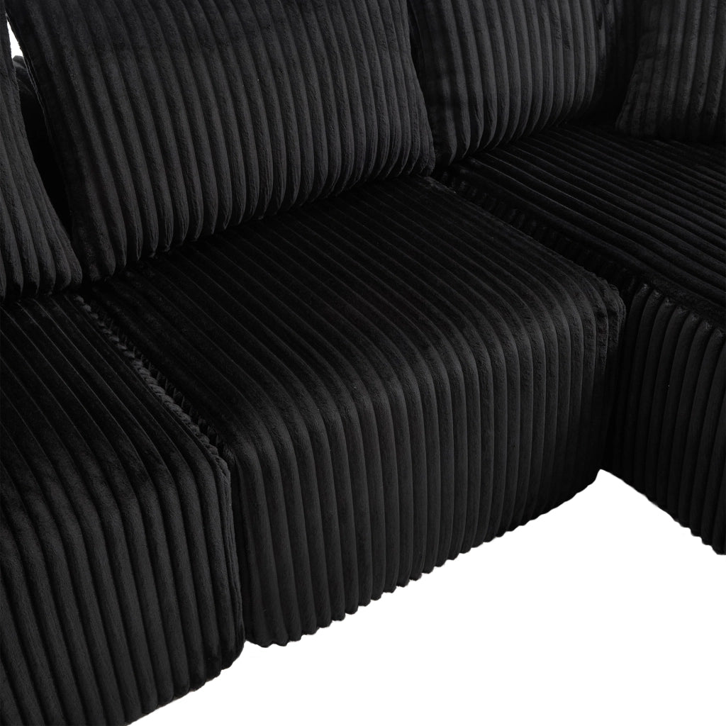Divano modulare con chaise longue e 2 posti in velluto a coste nero con 5 cuscini