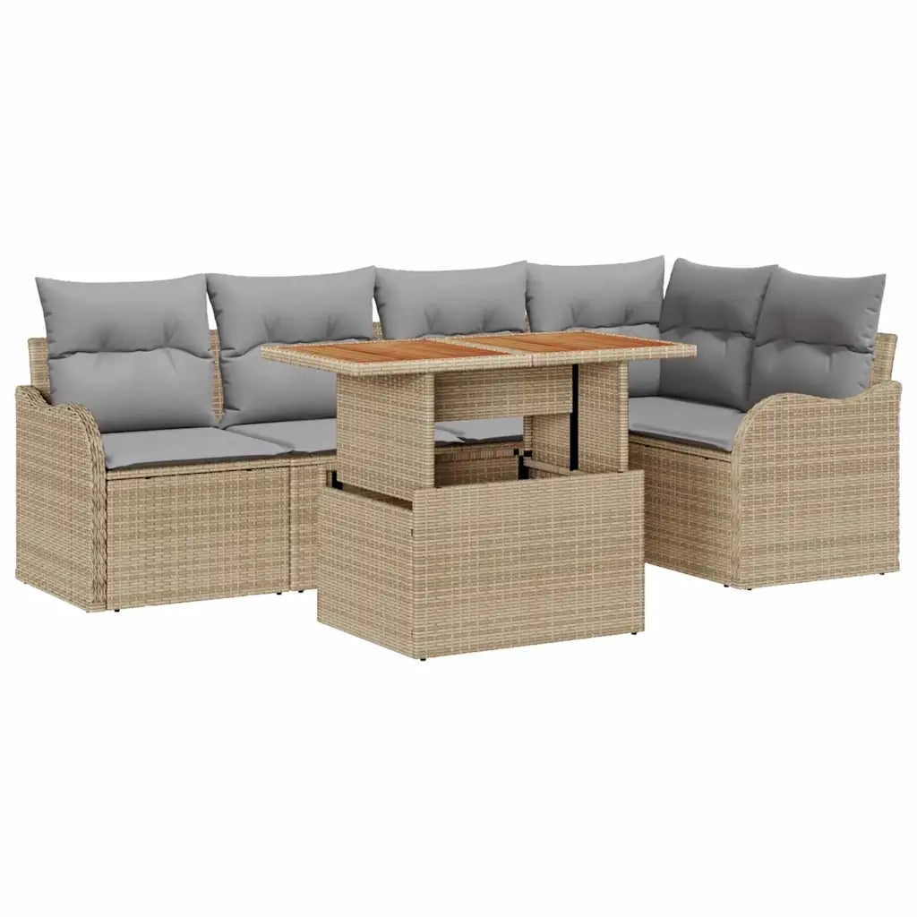 Set Divano da Giardino 6 pcs Beige e Grigio Chiaro polyrattan