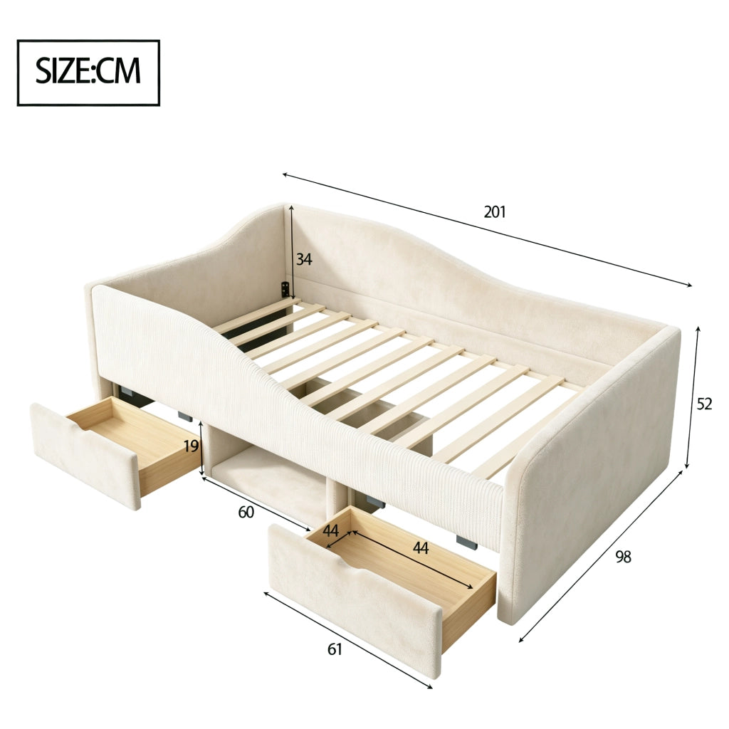 letto imbottito velluto beige 98 x 201 cm