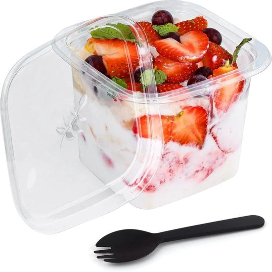 50 Pacchi di Ciotole di Plastica Chiare per Dessert Spiedini 400ml 13,5 oz Ciotole Quadrati con Lidi per Servizio di Antipasti Ciotole per Parfait Mousse - Matrimoni Feste di Compleanno Frutta Pudding
