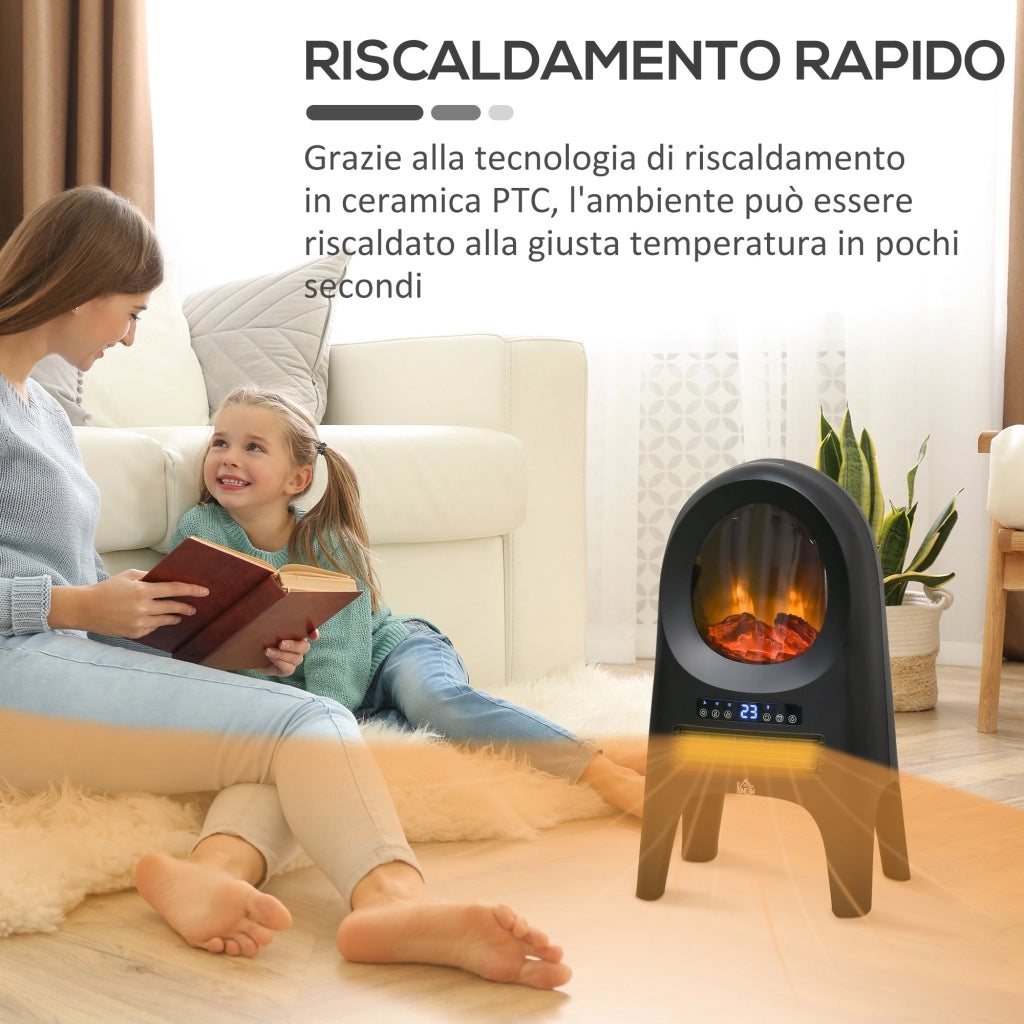 Termoventilatore Elettrico con 3 Modalità di Riscaldamento e Temperatura Regolabile, Stufetta per Casa e Garage, 33.7x25.5x60.4 cm, Nero