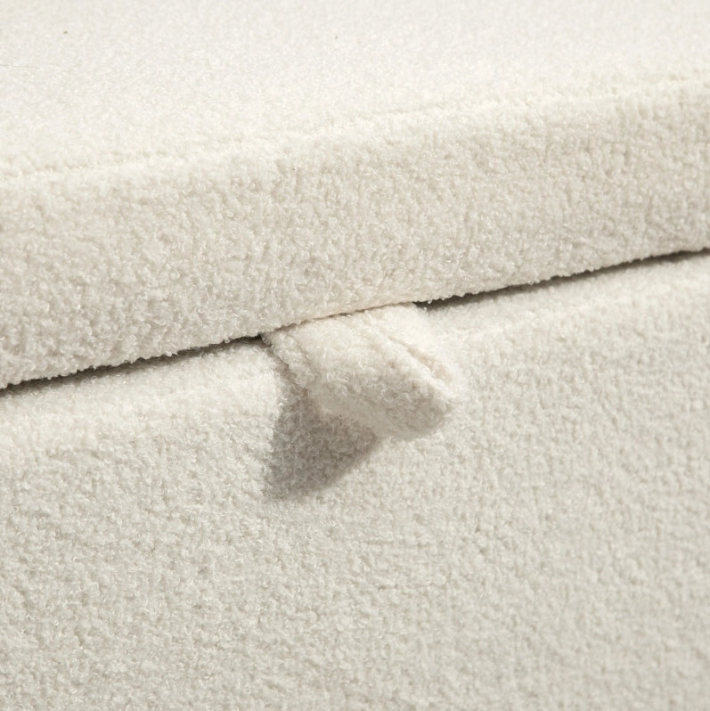 Panchetta con spazio contenitore 69L, seduta imbottita in fleece crema, gambe in acciaio, 114,5x40x48 cm