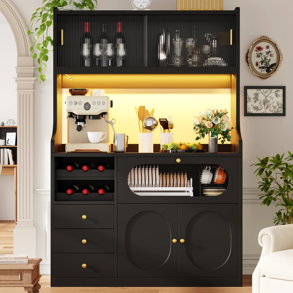 MOBILE ALTO CUCINA 120x40x180 cm con LED RGB, vetro, nero