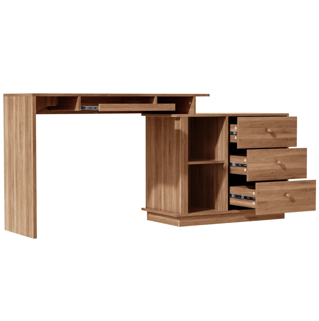 Scrivania estraibile 110x40x75,5 cm in MDF color noce con 3 cassetti