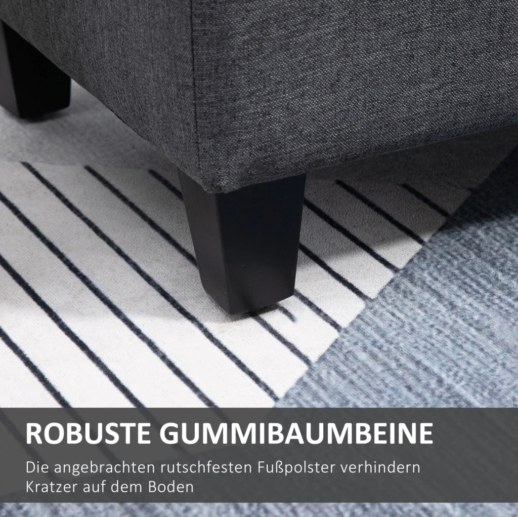 Panca contenitore imbottita 100x40x44 cm in poliestere lino e legno di gomma grigio scuro