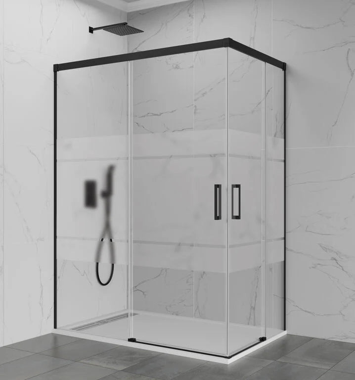 Box doccia angolare BASIC apertura al vertice 95x75 cm (90-95/70-75) nero opaco vetro satinato