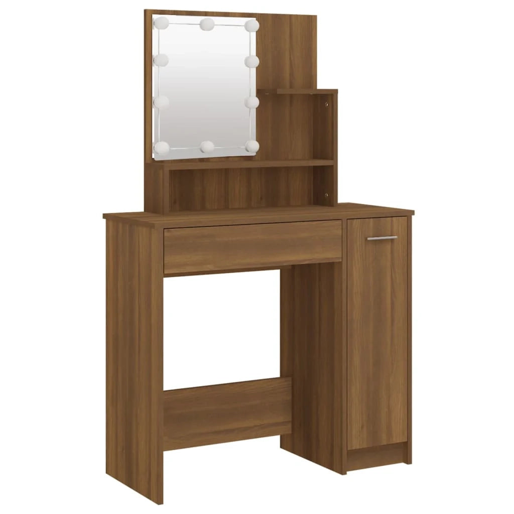 Set da toeletta con illuminazione a LED 86,5 x 35 x 136 cm legno ingegnerizzato marrone 02_0006387