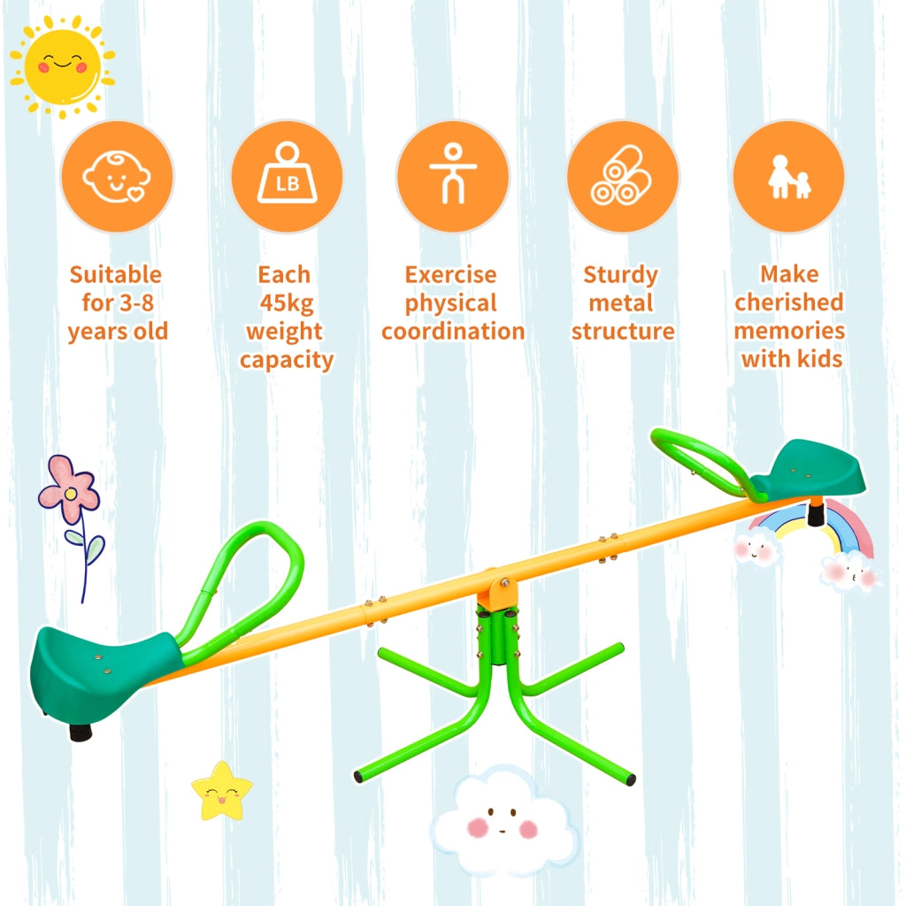 Altalena a bilico a 2 posti con superfici antiscivolo e angoli arrotondati gialla e verde lunga 180.34 cm