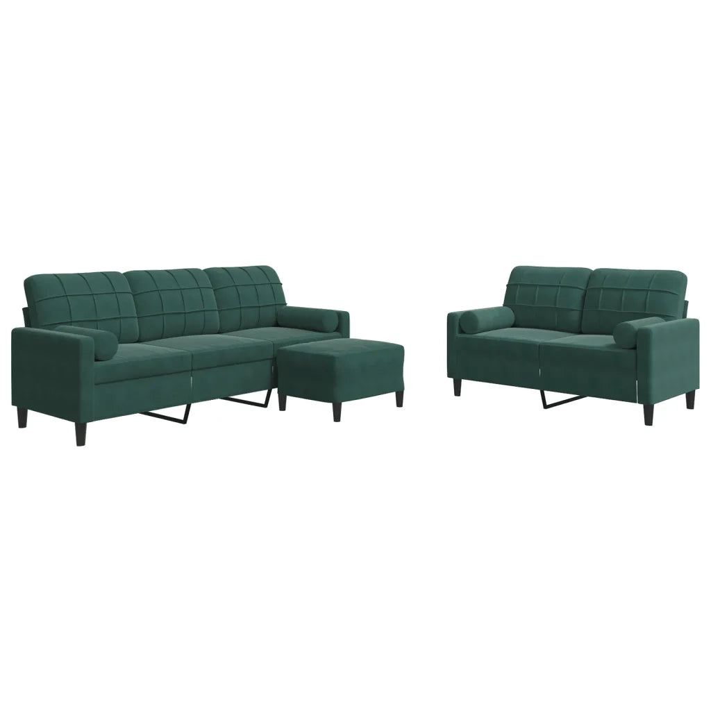 Set di Divani 3 pz con Cuscini e Rinforzi Verde scuro Velluto