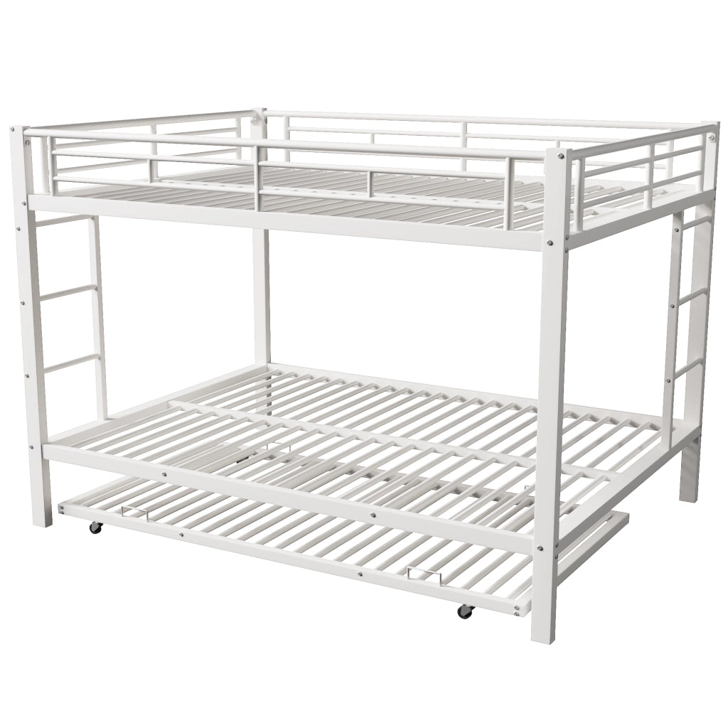 Letto a castello in metallo bianco 140x200 cm con letto estraibile e sponde alte