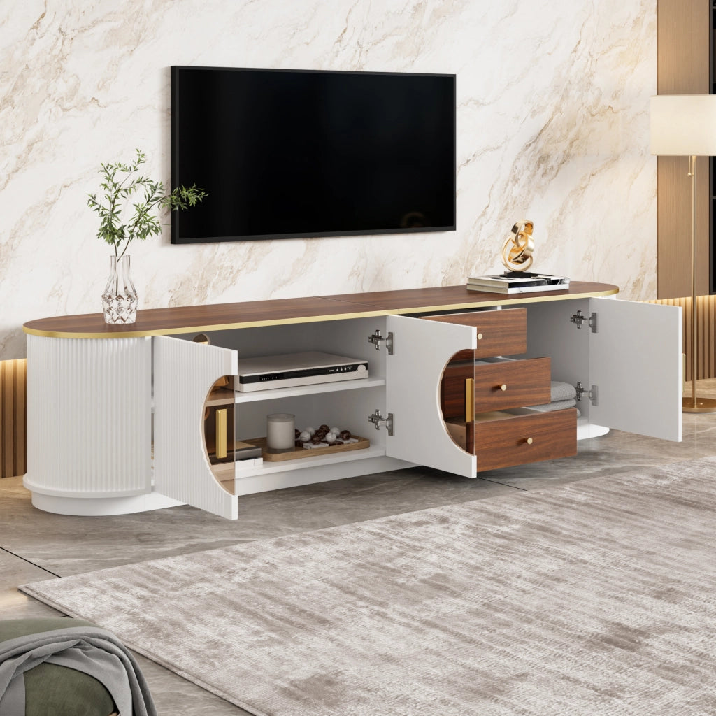 Mobile TV con 3 cassetti e 3 ante; vetro marrone; MDF bianco e gestione cavi 180 × 40 × 46 cm