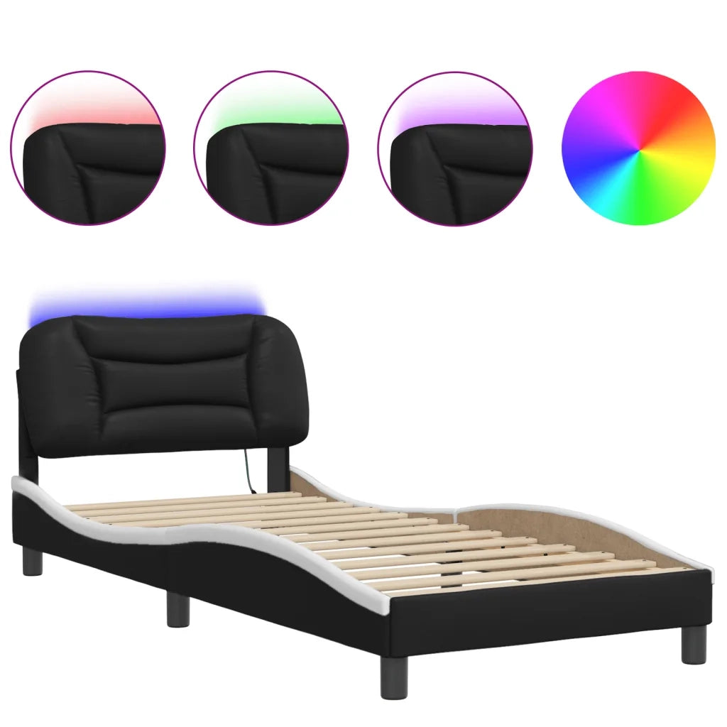 Letto singolo | Letto per adulti | Giroletto con LED senza Materasso Hvar Nero e Bianco 90x190 cm