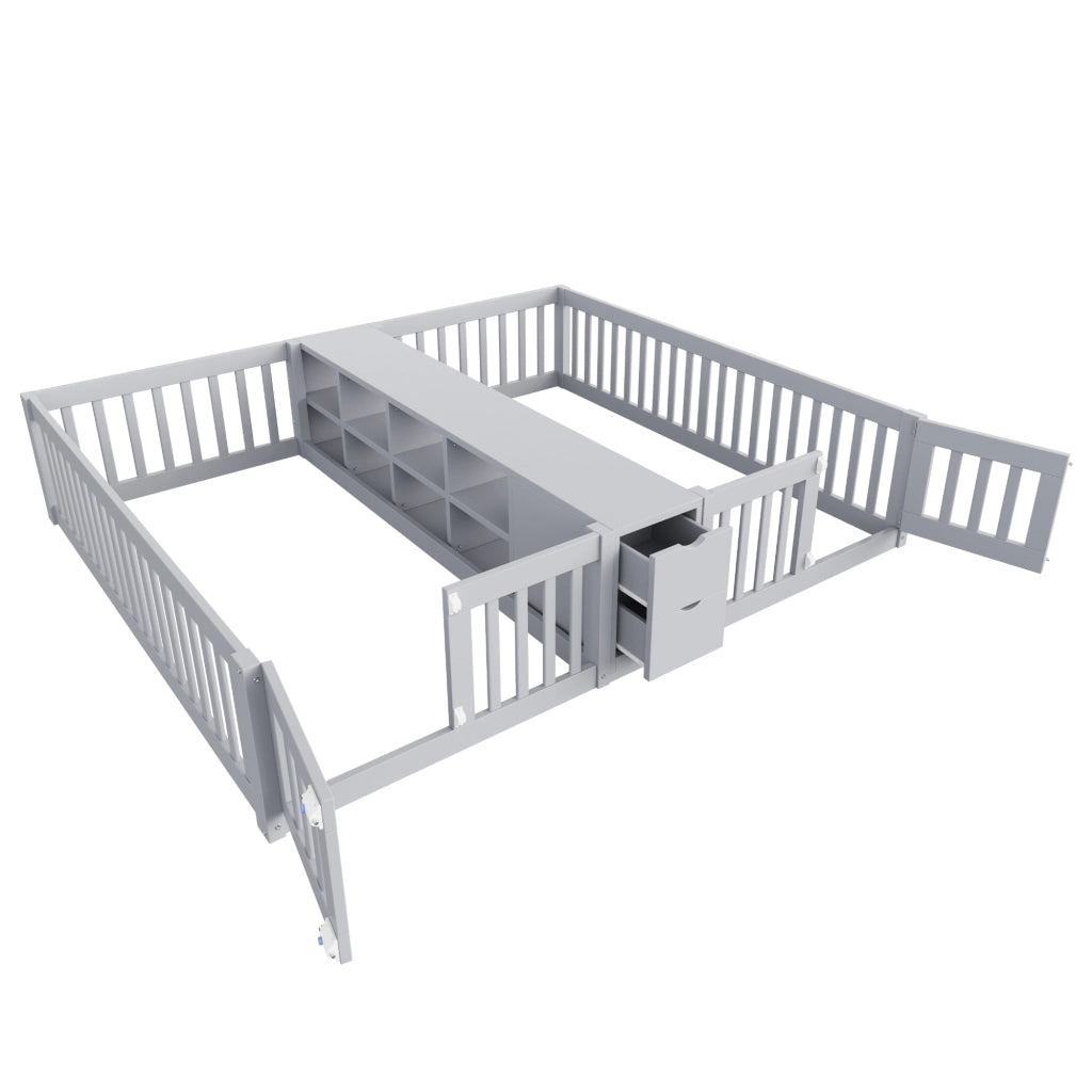 LETTO per bambini 90x200 cm in legno grigio con ripiani e 2 cassetti