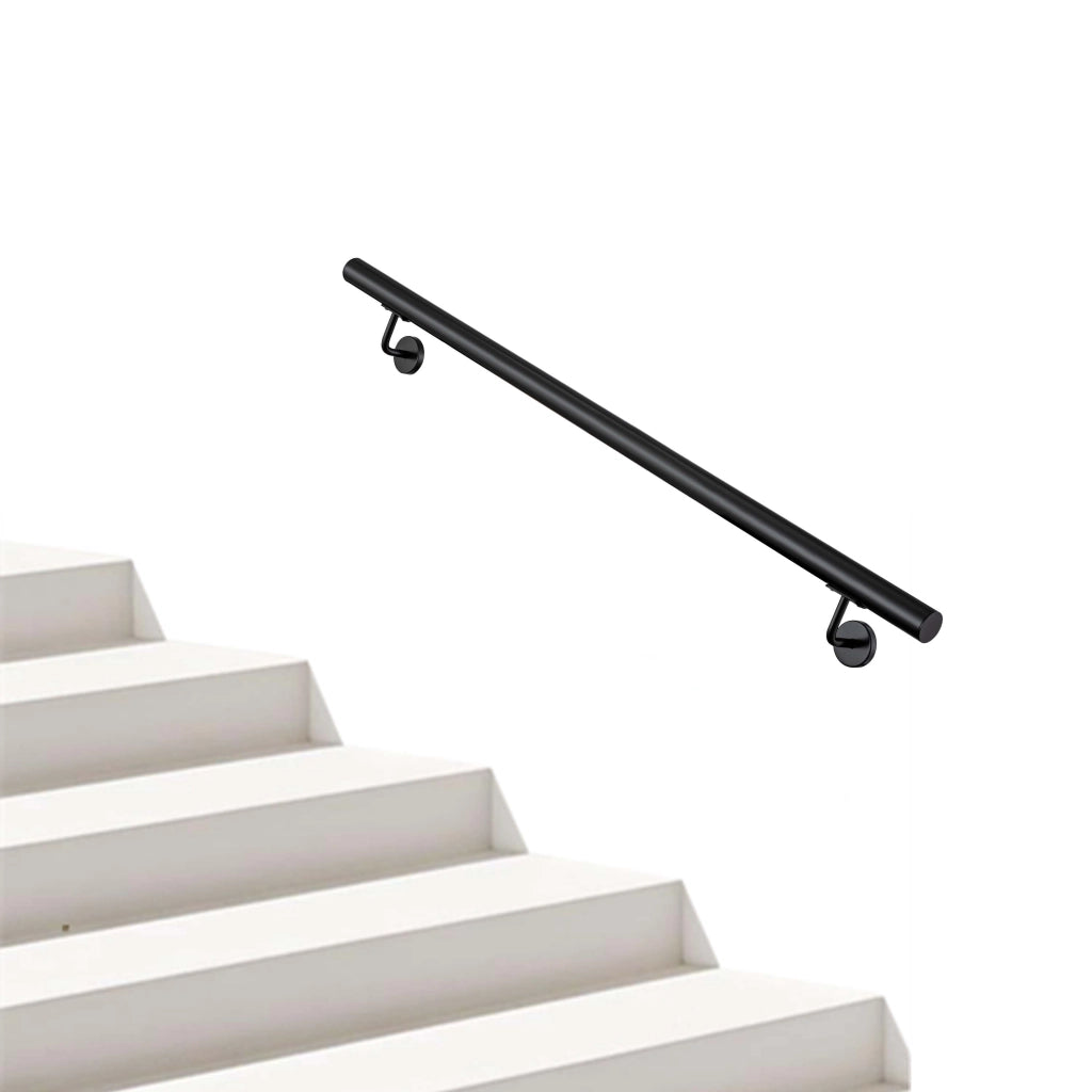Corrimano a parete in acciaio kit inox AISI 304 nero , Lunghezza 120 cm, Ø 42,4 mm, uso interno ed esterno