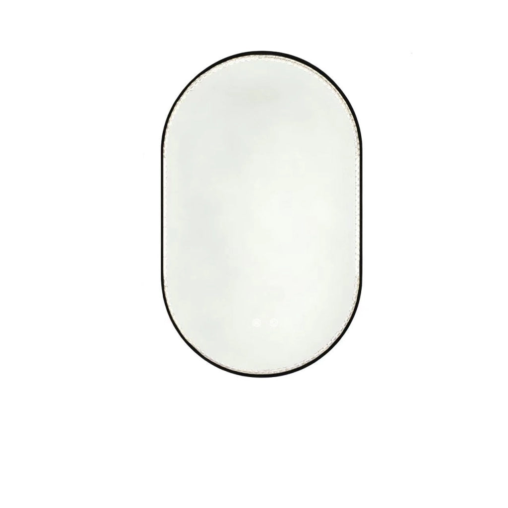 Set di mobili con lavamani sospeso con specchio LED regolabile; lavabo integrato in solid surface e finitura rovere
