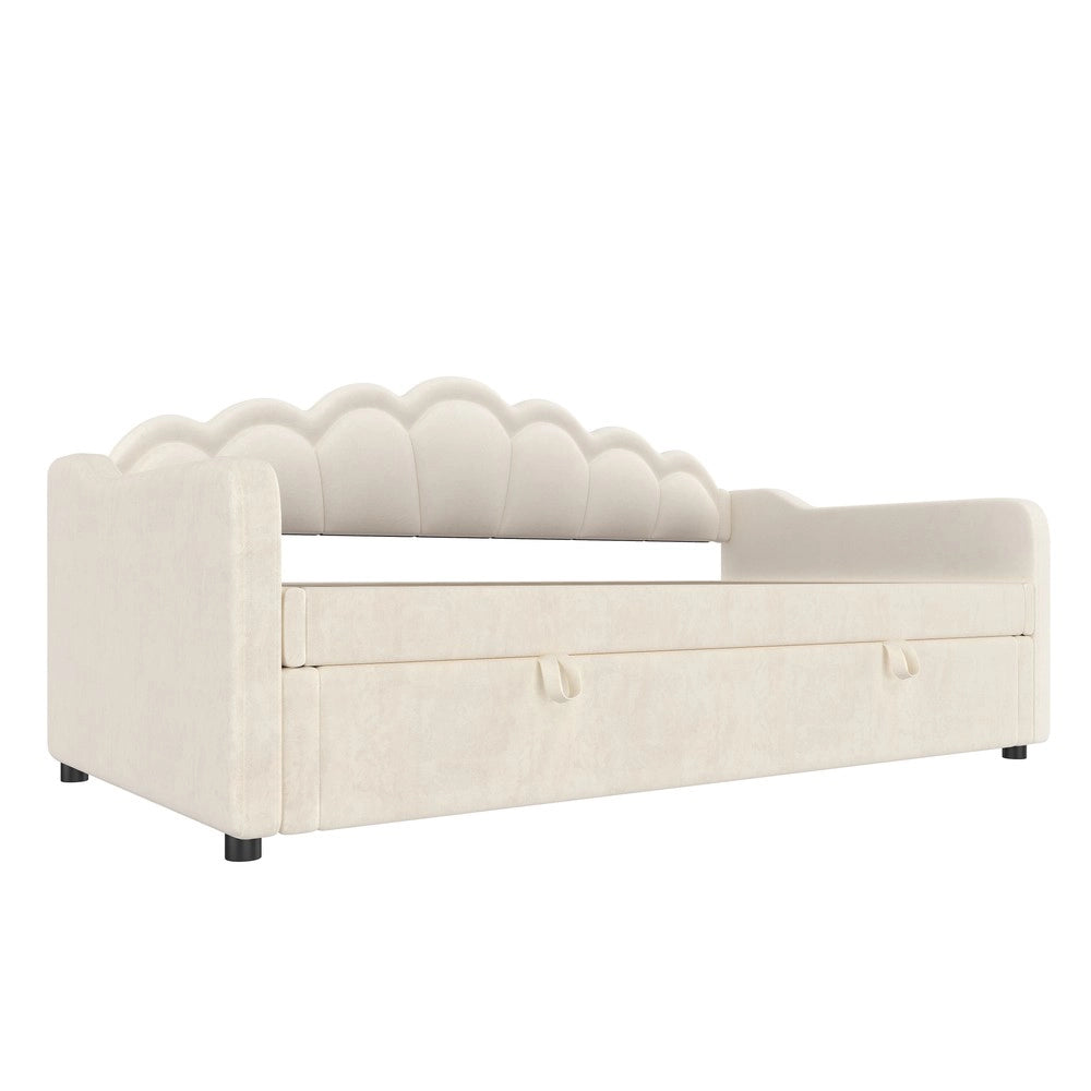 Letto Singolo Contenitore Imbottito con LED ¨C MINIMAL ¨C Velluto Beige 90x200