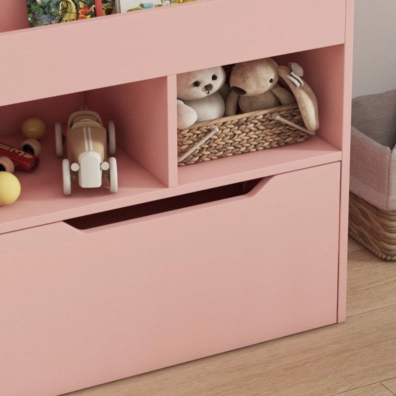 Libreria per bambini rosa con cassetto e 5 vani, 60x29,9x90 cm