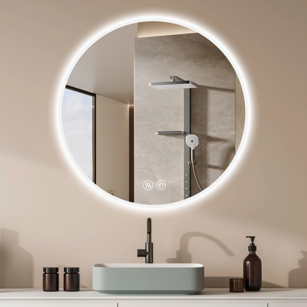 Specchio bagno LED rotondo 70 cm con luce dimmerabile 3000K 4000K 6000K funzione antiappannamento argento