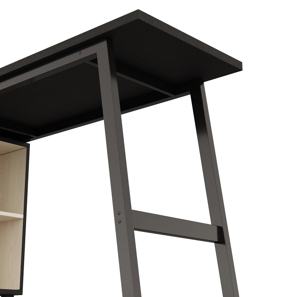 Scrivania ad angolo con 3 cassetti e 2 vani aperti - per studio - in MDF e metallo - 150×100×76 cm - nero